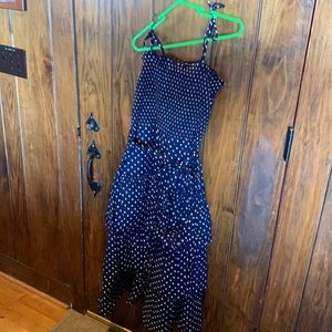 Blue polka dot ruffled tiered maxi dress knee length